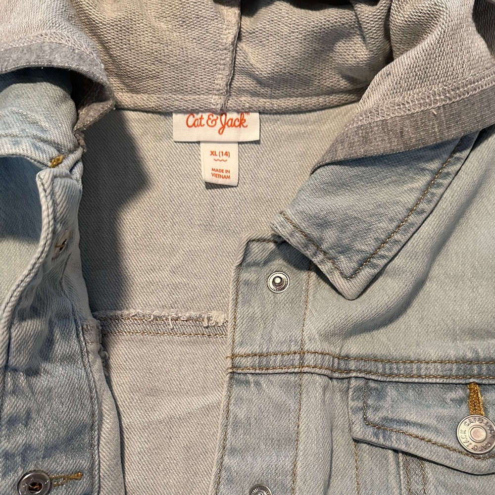 Cat & Jack Denim Jacket with Gray Hood size XL / 14 - Picture 2 of 3